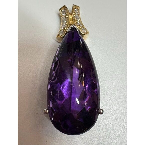 Vintage 14K Diamond and Teardrop Amethyst Pendant in Filigree Setting - Picture 2 of 8